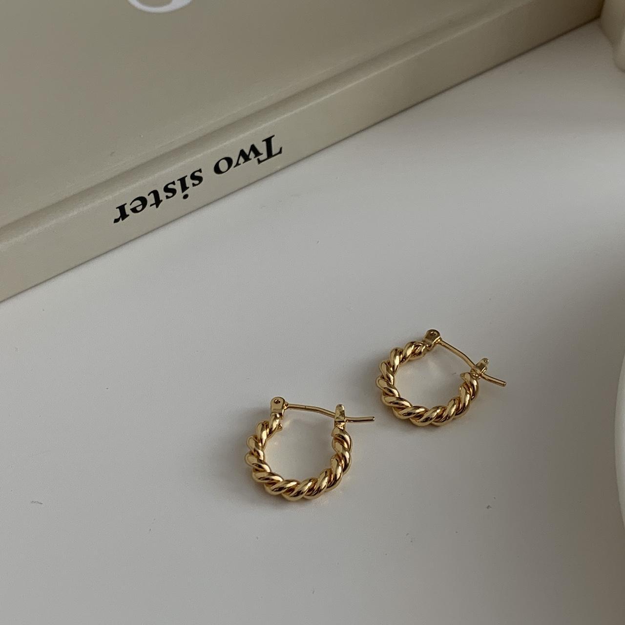 Mini twist Gold Hoop Earrings Must have minimalist... - Depop