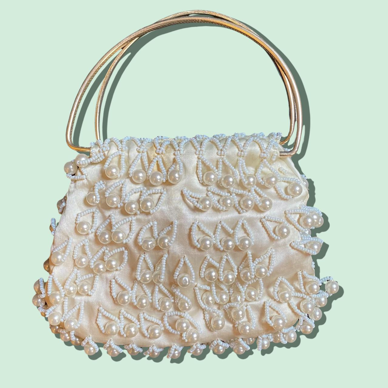 **VINTAGE** Pearl clutch with metal handles #vintage... - Depop