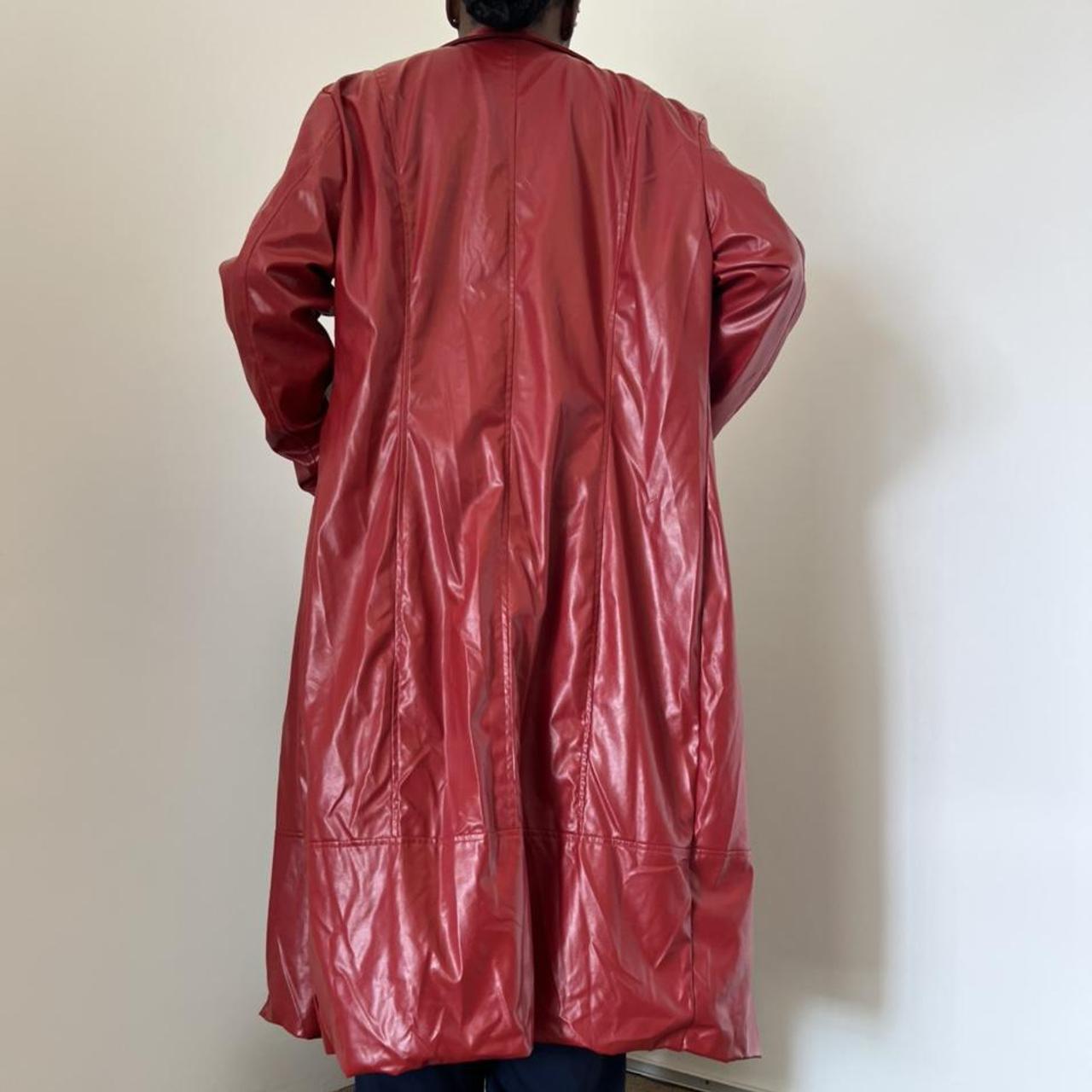Red long faux leather jacket coat 😍 lightweight so... - Depop