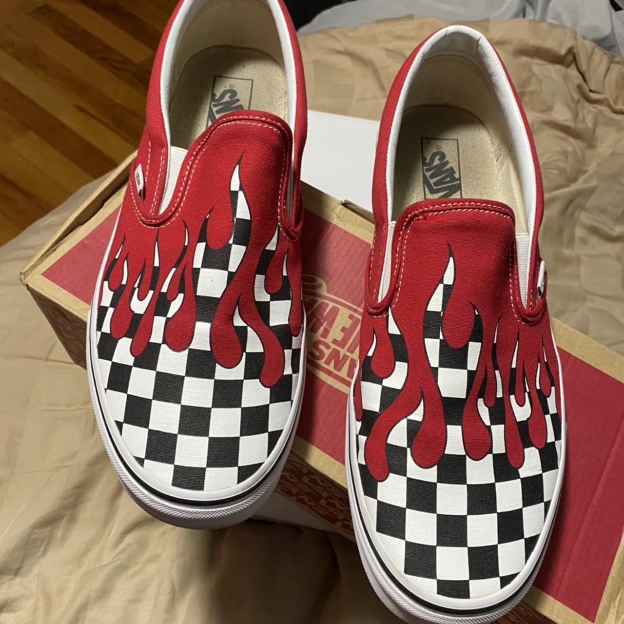 Red white checker store vans