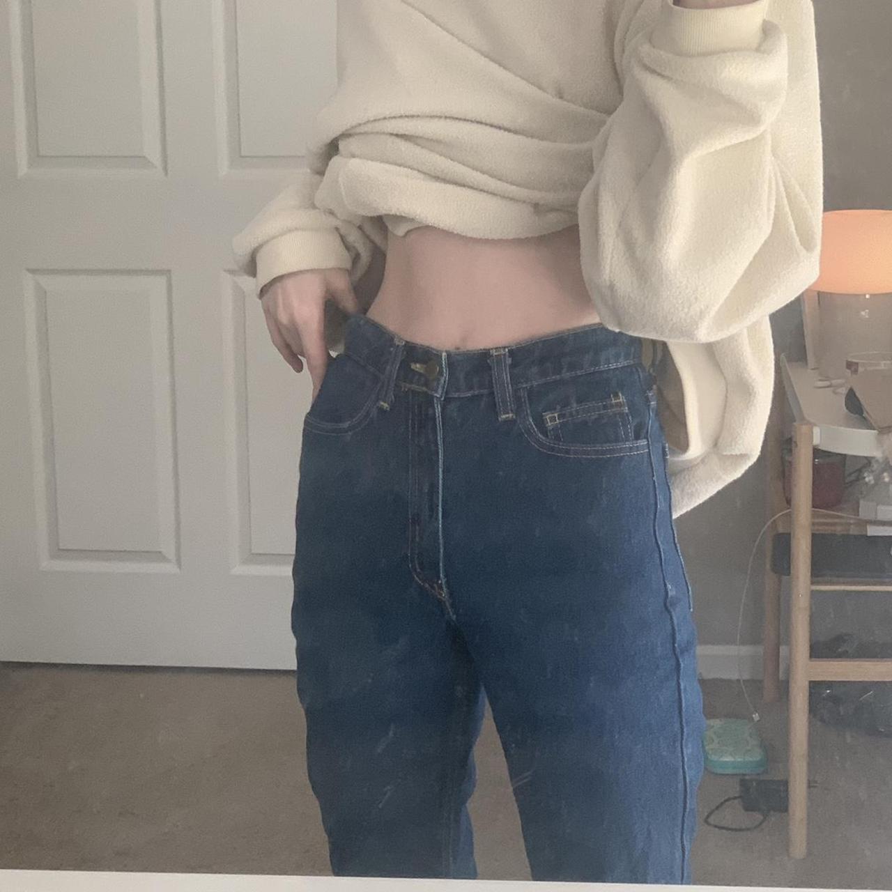 vintage dark wash high waisted jeans : no brand tag... - Depop