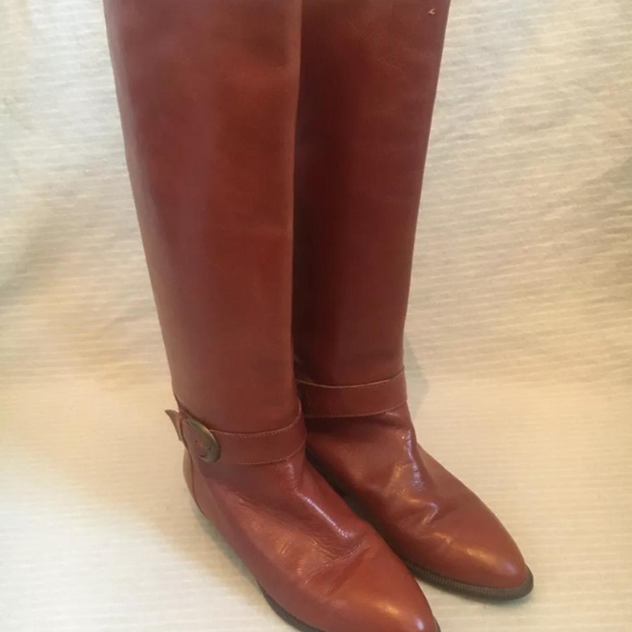 Vintage 80s 90s Tan brown Leather boots by Roland Depop