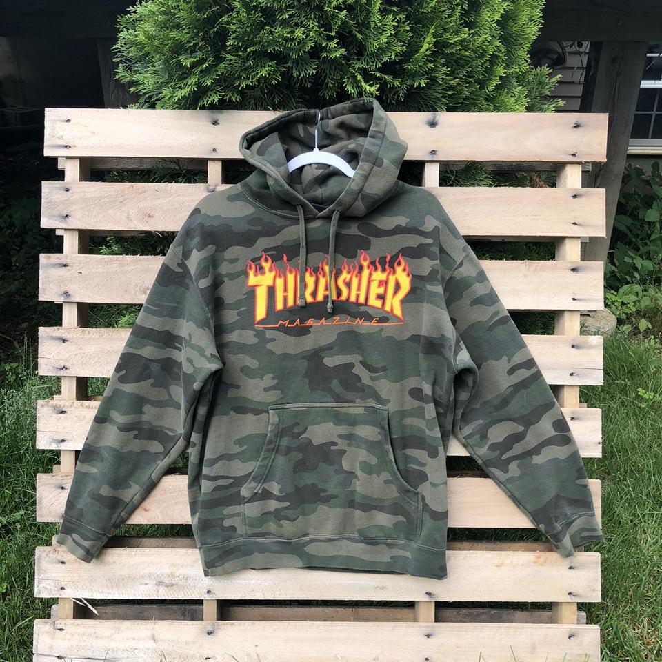 Thrasher Camo hoodie very thick and high quality. Depop