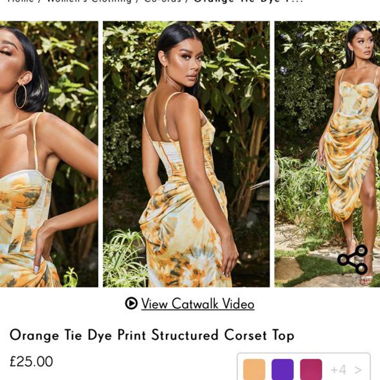 Orange Tie Dye Print Structured Corset Top