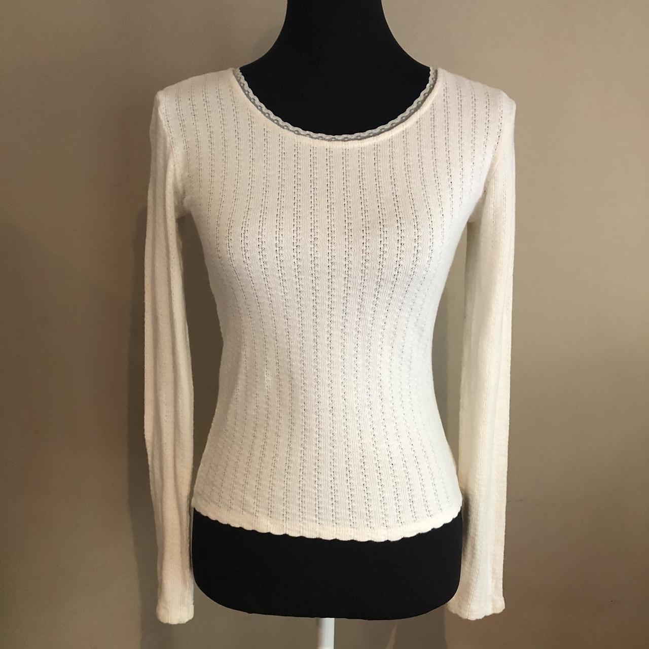 Forever 21 white pointelle longsleeve top. Thick and... - Depop