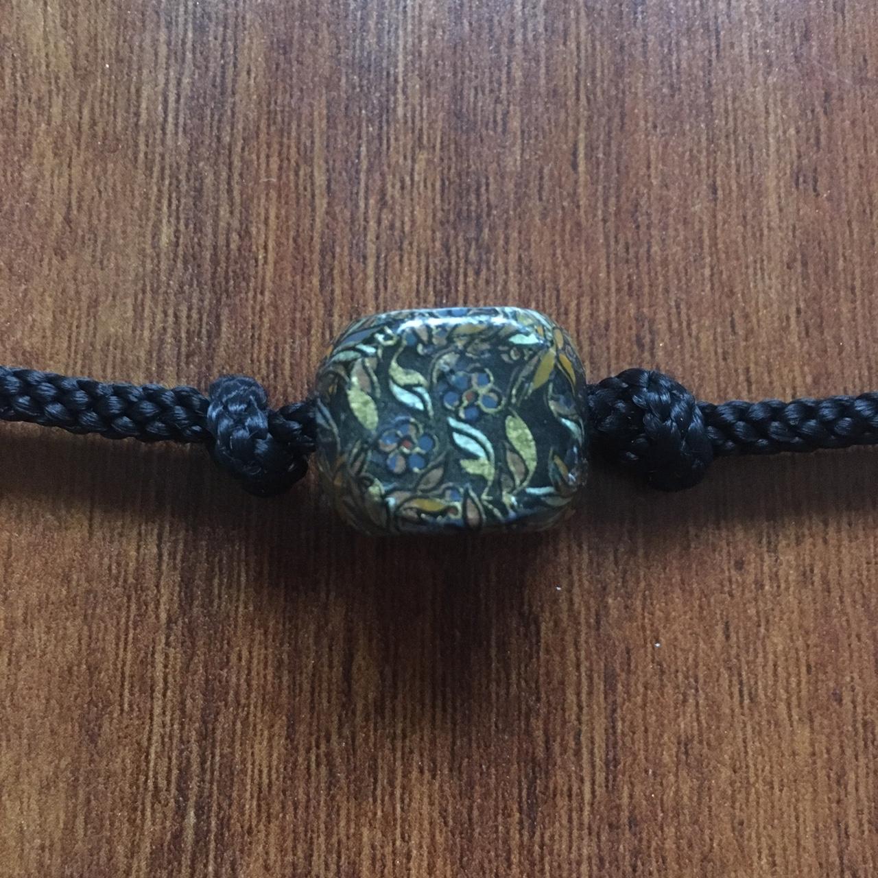 vintage black wooden block necklace with flower... Depop