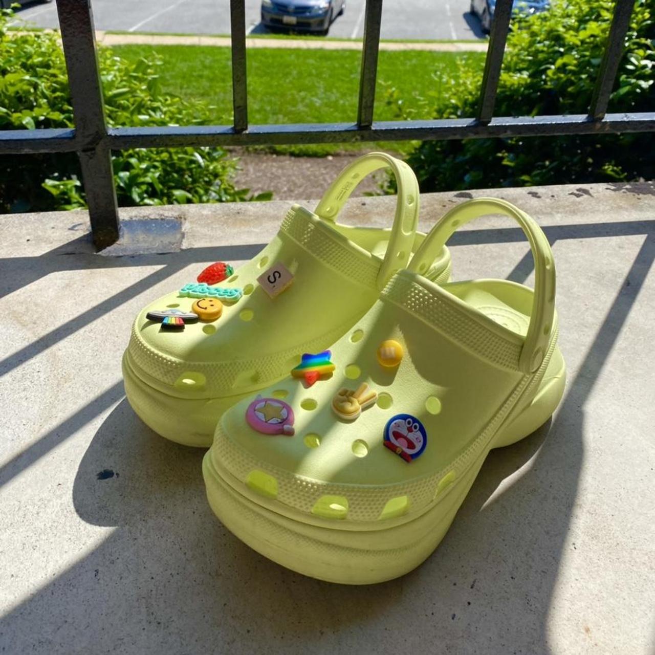 green platform crocs