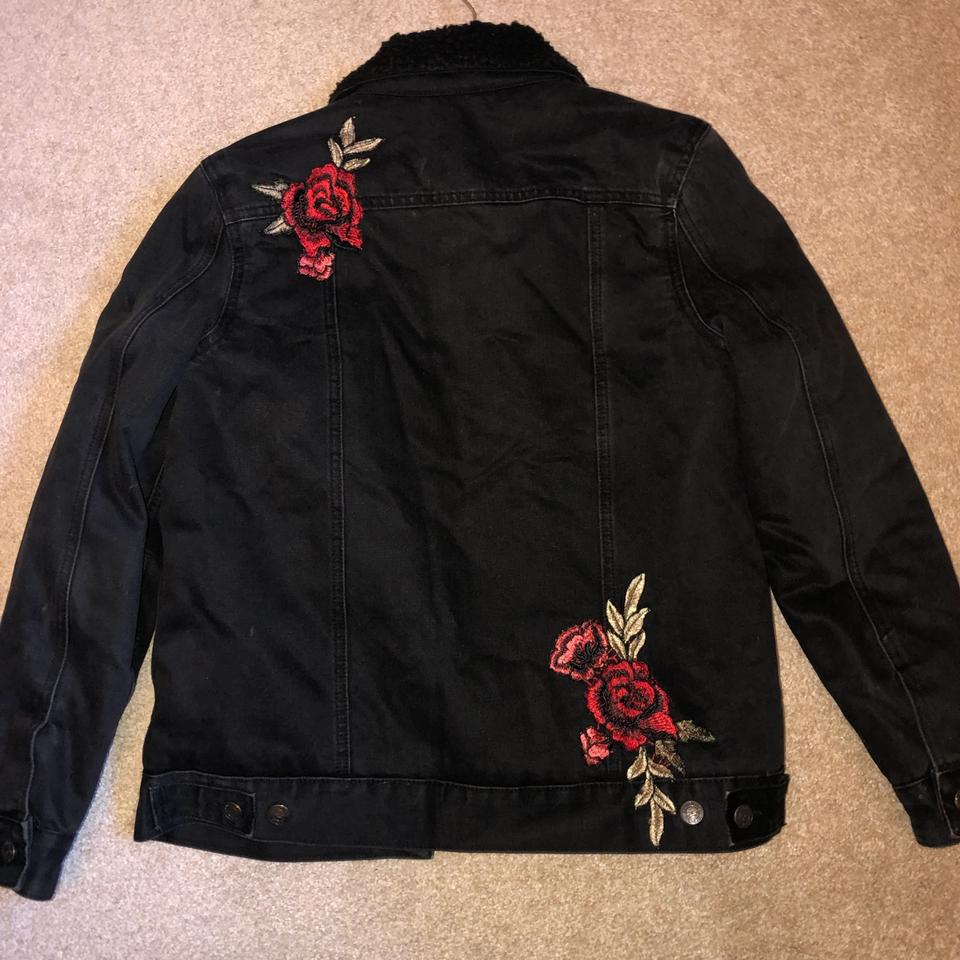 New look black rose embroidered denim jacket some