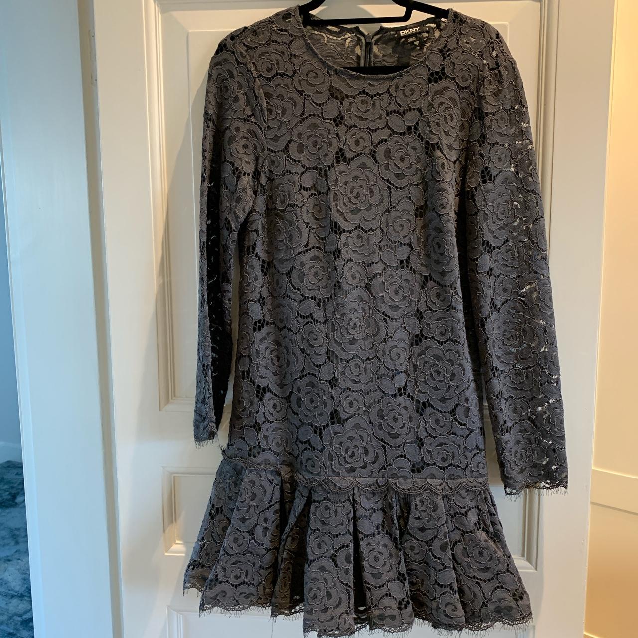 DKNY Grey Lace Dress Worn Once - Depop