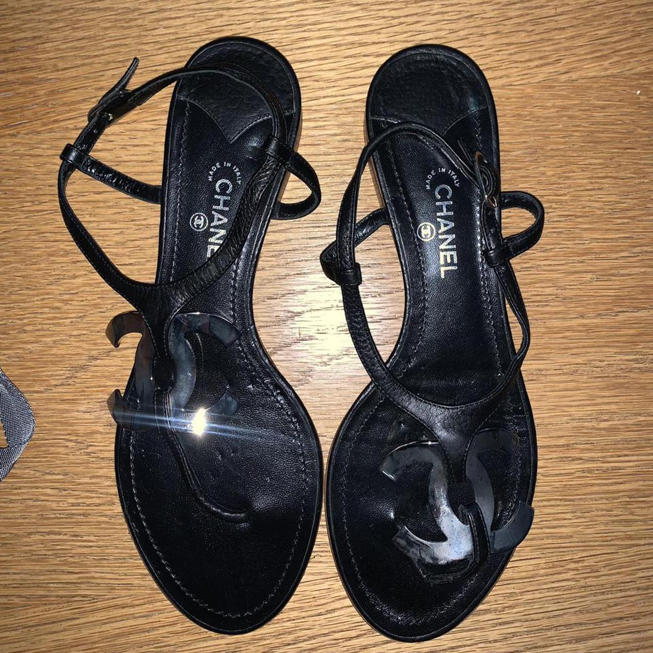 Chanel CC Black Vintage Sandals Size 38 #chanel - Depop