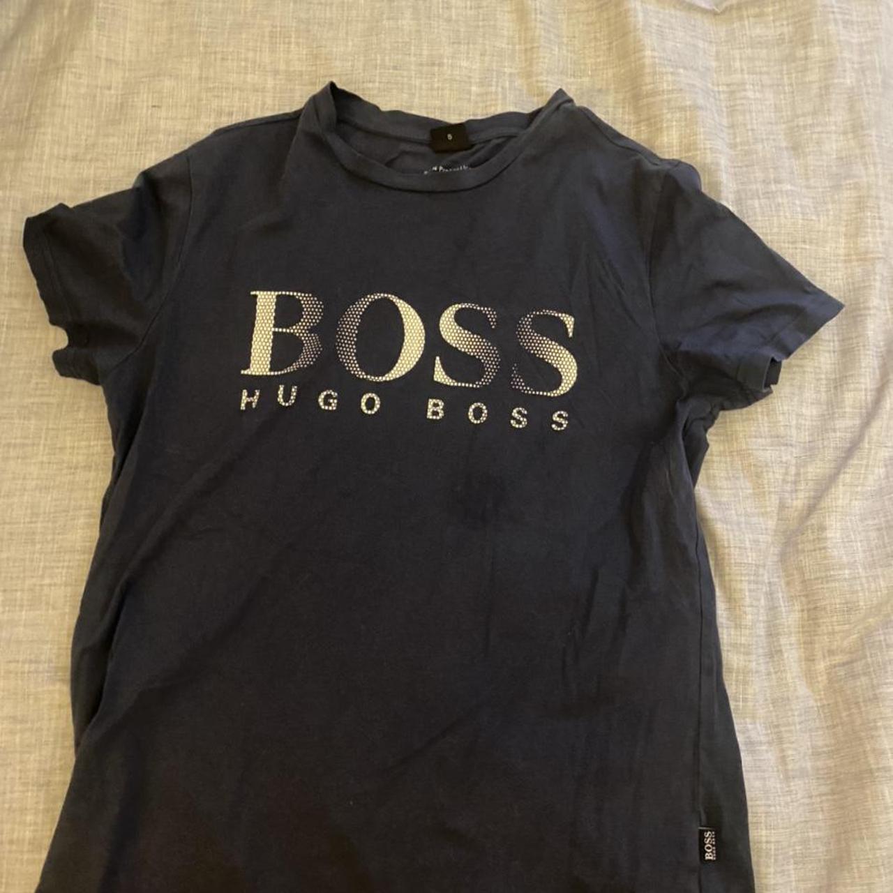 vintage hugo boss tee cold unique design navy... - Depop