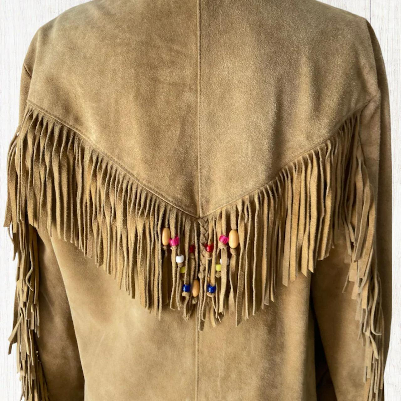 Worn in 70s beige western leather suede fringe... - Depop