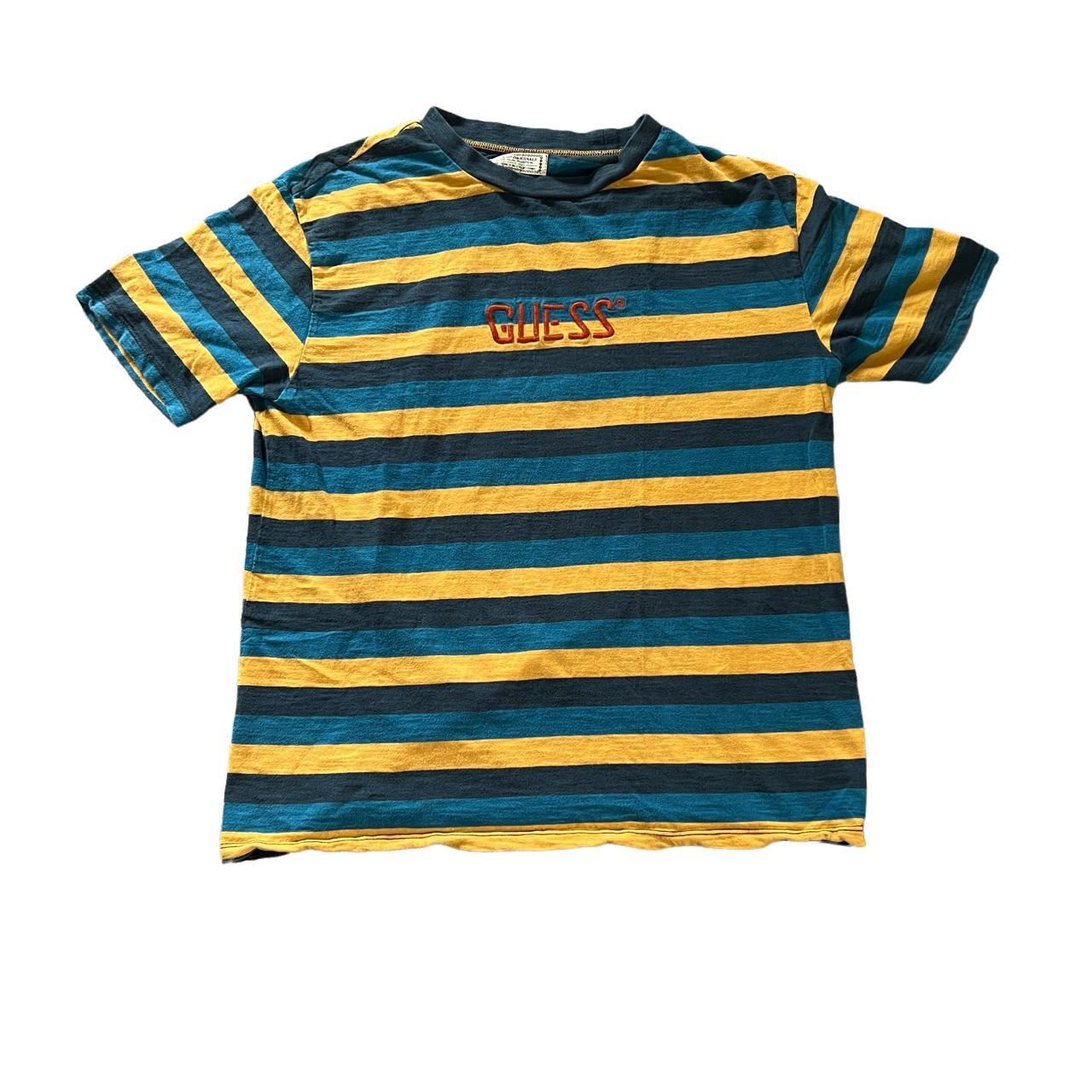 blue and yellow striped guess shirt