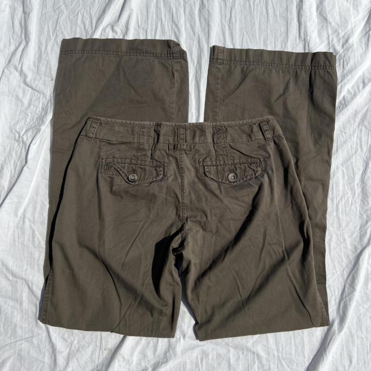 vintage y2k brown/ army green low rise flare pants... - Depop