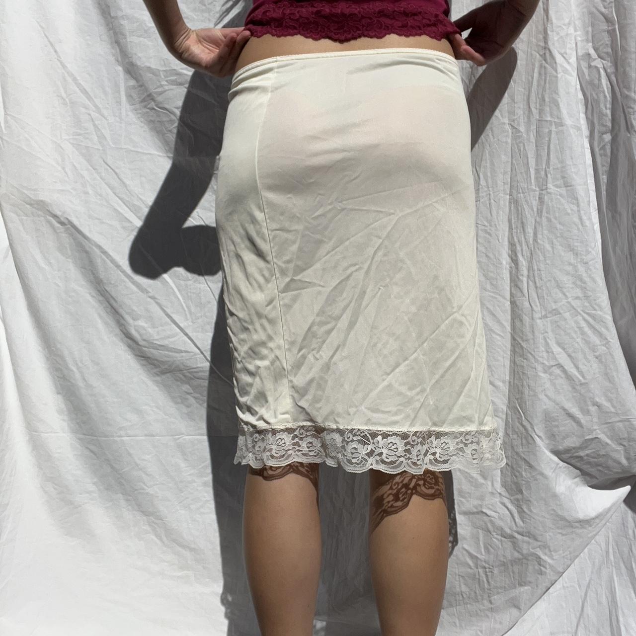 vintage 90s cream slip midi skirt with lace trim