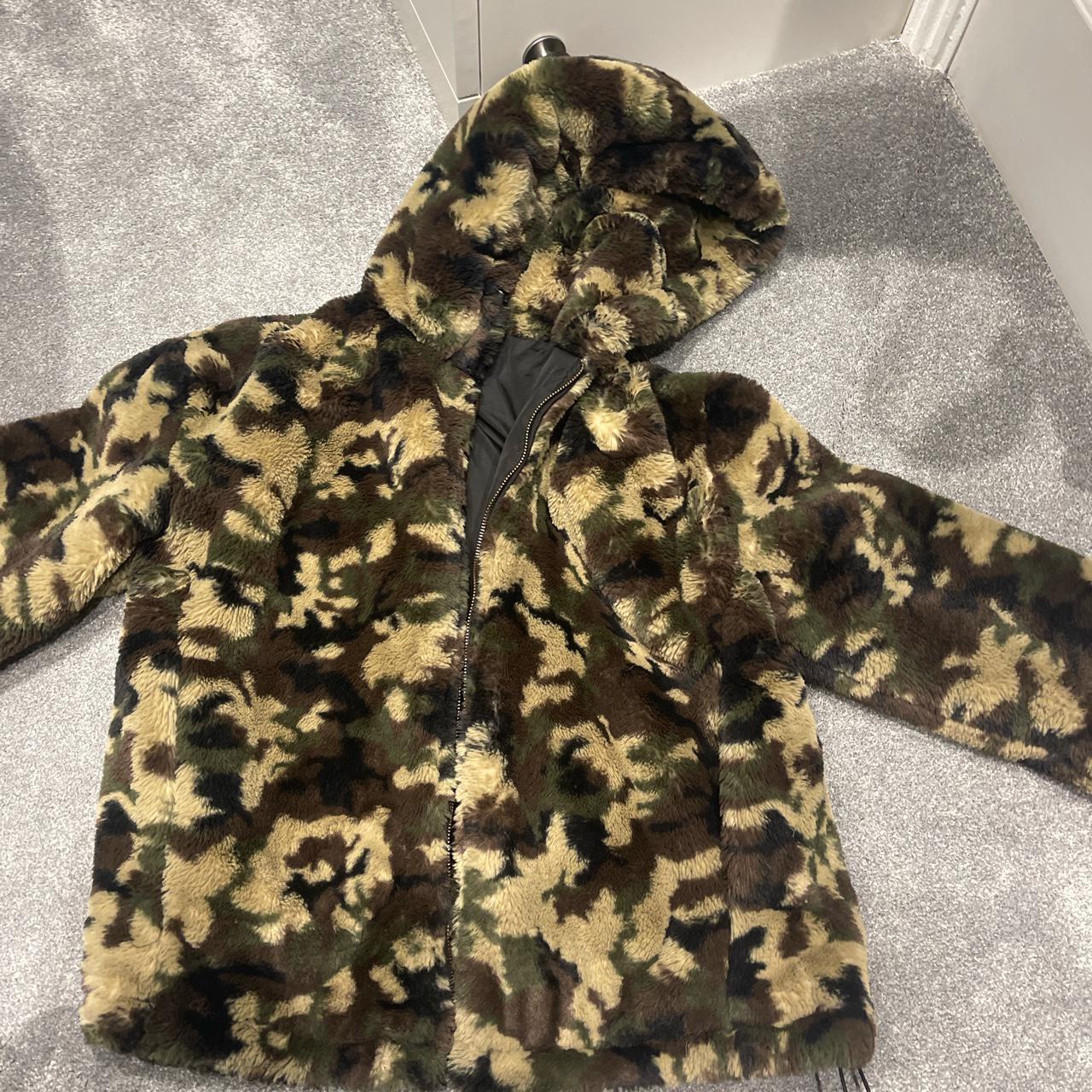 fluffy camo jacket