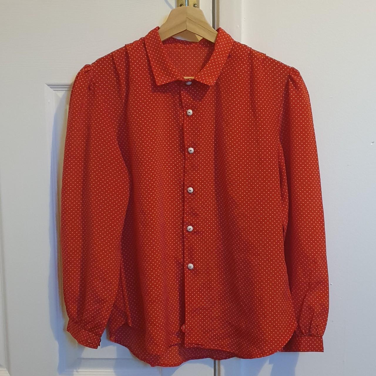 1920's style red polka dot blouse with puff shoulder... - Depop