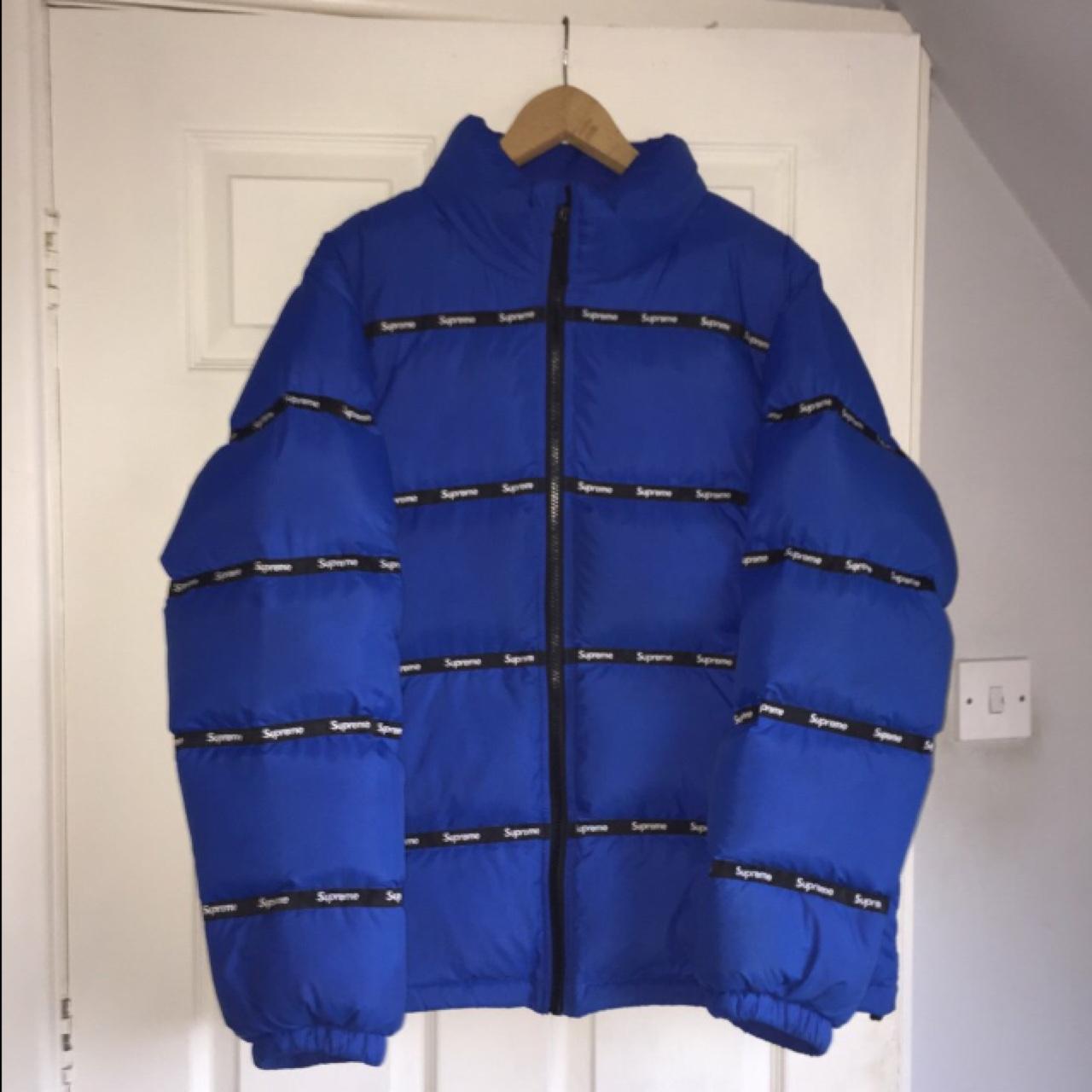 Supreme logo 2024 tape puffy jacket