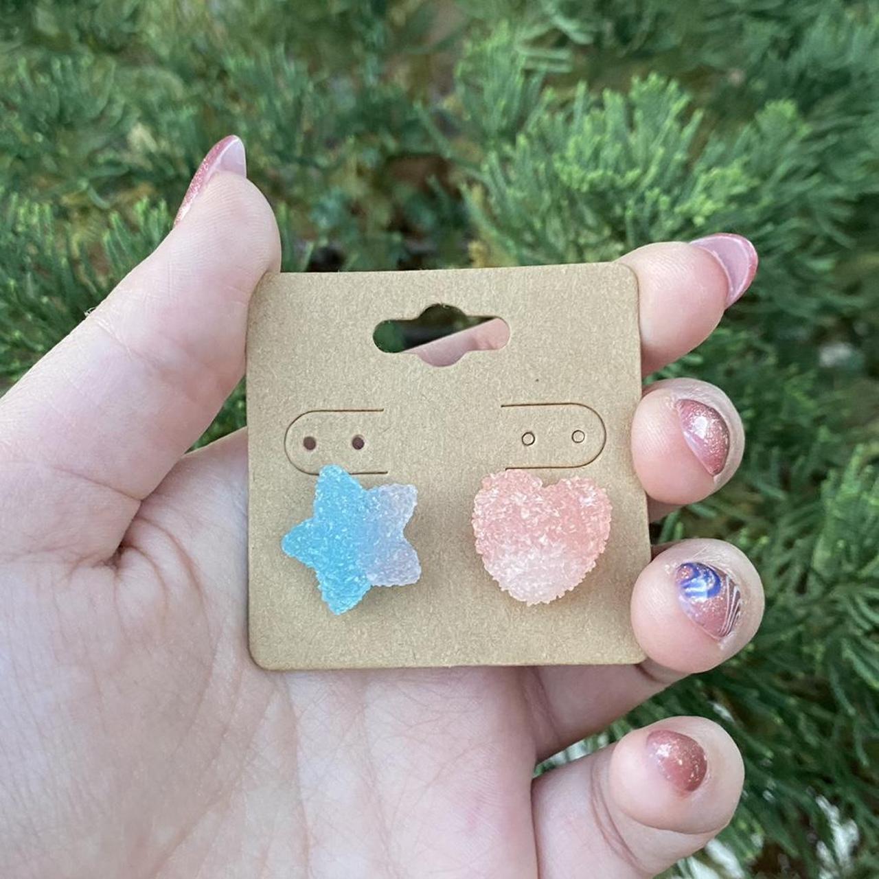 💗 Blue Star and Pink Heart Mismatched Gummy Drop... - Depop