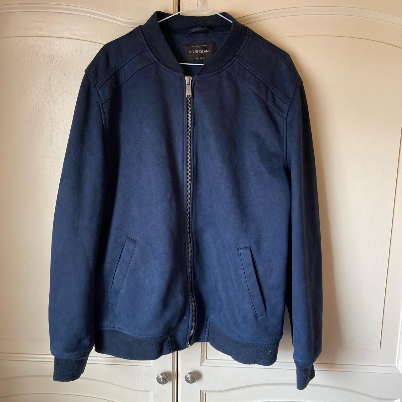 River Island Men's Navy and Blue Jacket | Depop