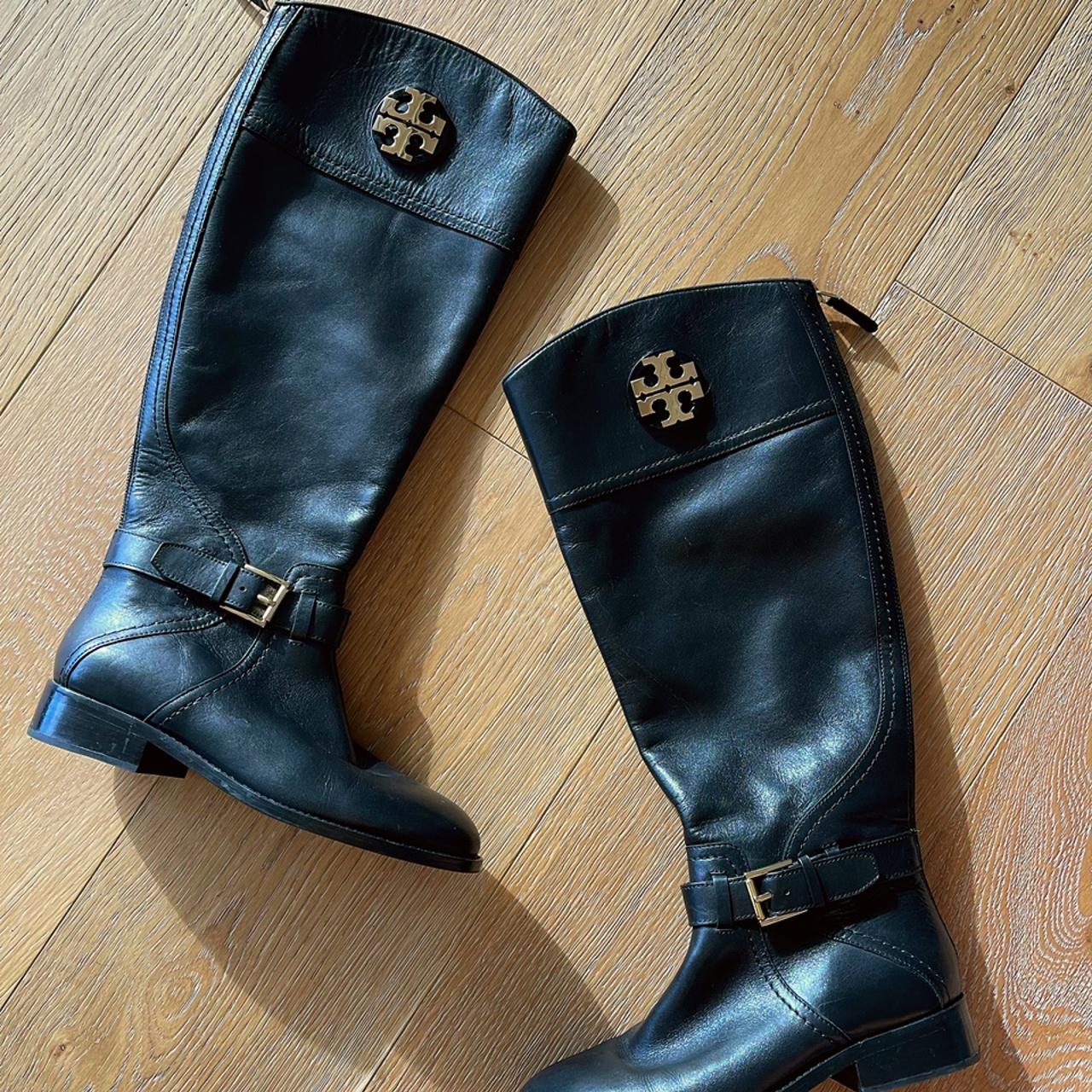 超セール！国内即発送☆Tory Burch the riding boots New! Tory Burch Colton Leather Riding Knee-High Boots Black