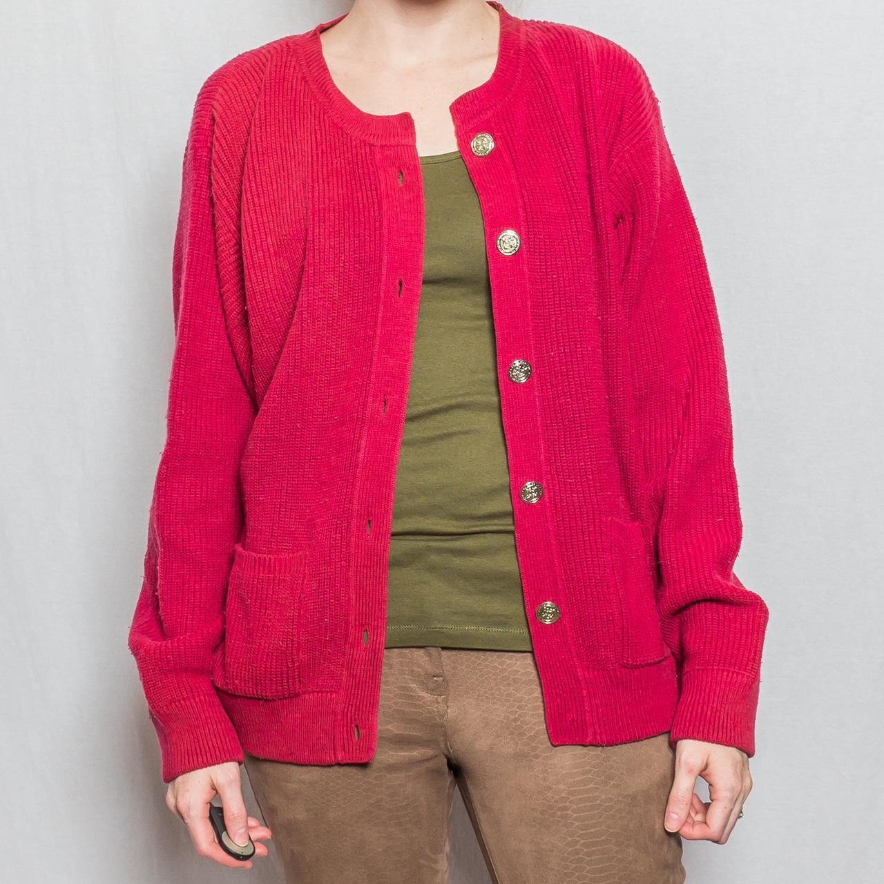 Ladies red cardigan with pockets sale