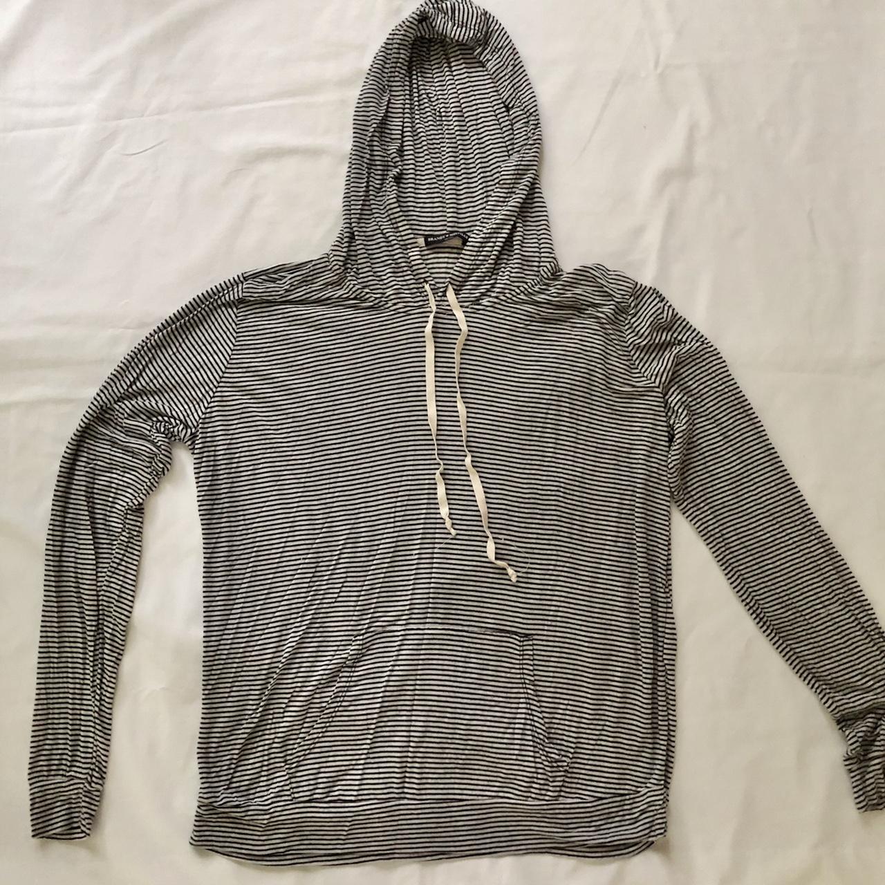 Brandy Melville Hoodie Sweatshirt Womens One Size Black White Striped  Pullover