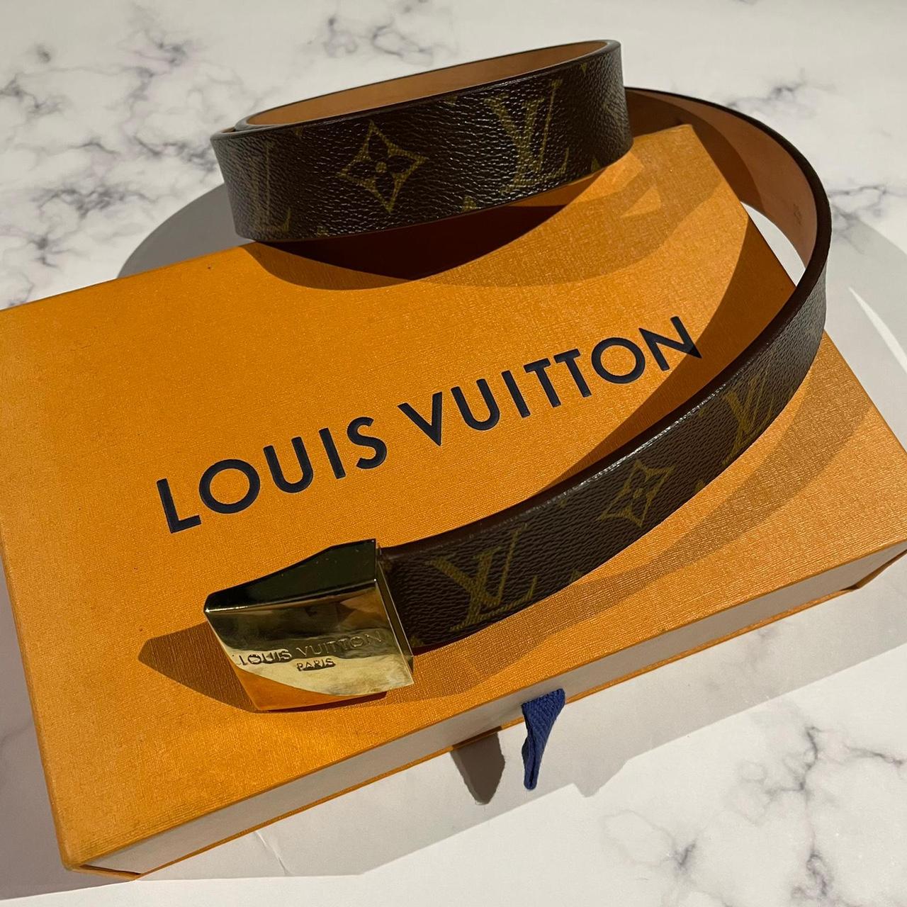 Louis Vuitton Gold Buckle Leather Belt Rare vintage - Depop