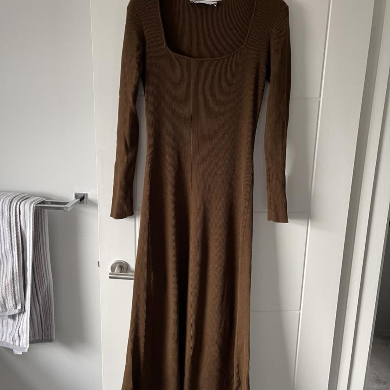 brown ribbed dress zara