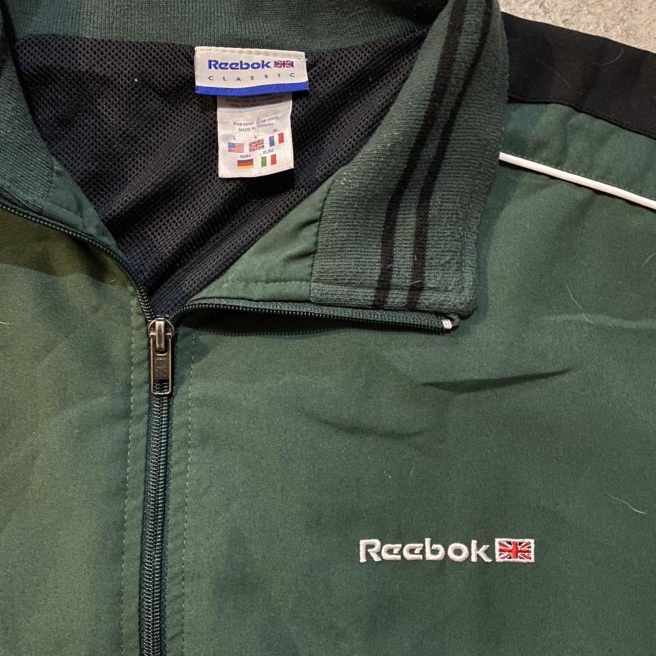 Y2K Vintage Reebok Full Zip Bomber Jacket in forest... - Depop