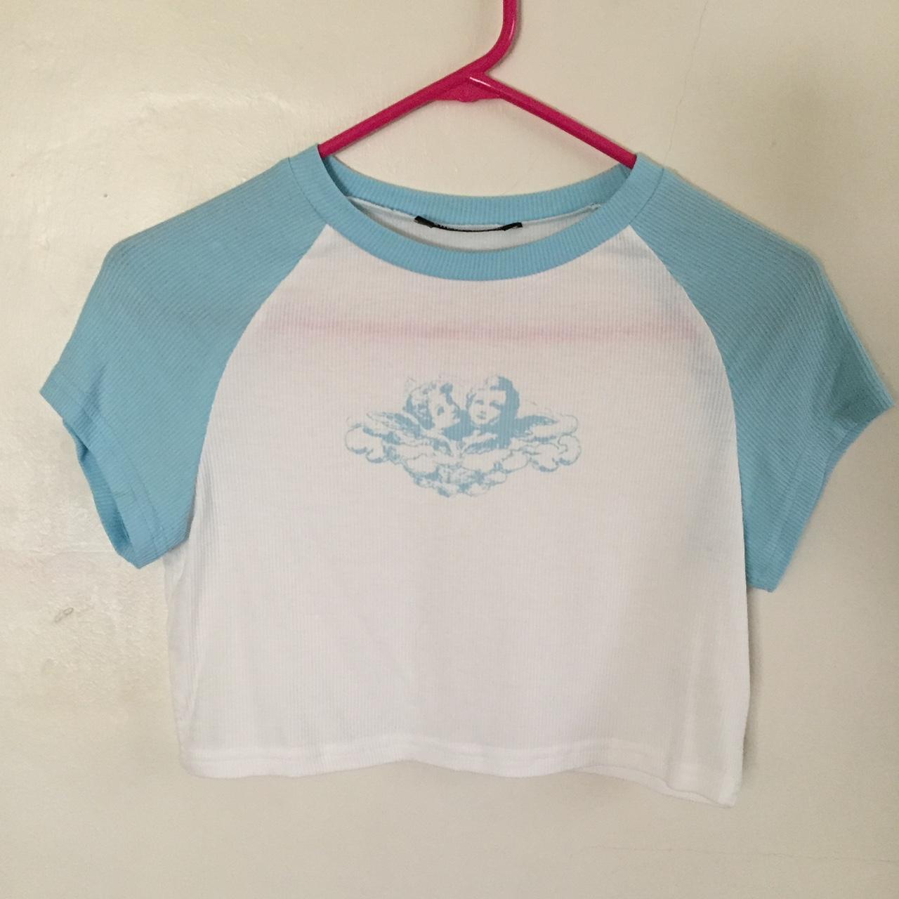 SHEIN Women's Blue and White Crop-top | Depop