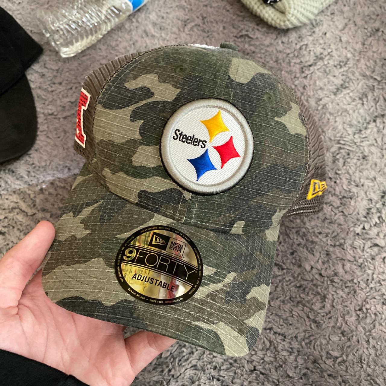 Steelers new era truckers hat Camo worn but good - Depop