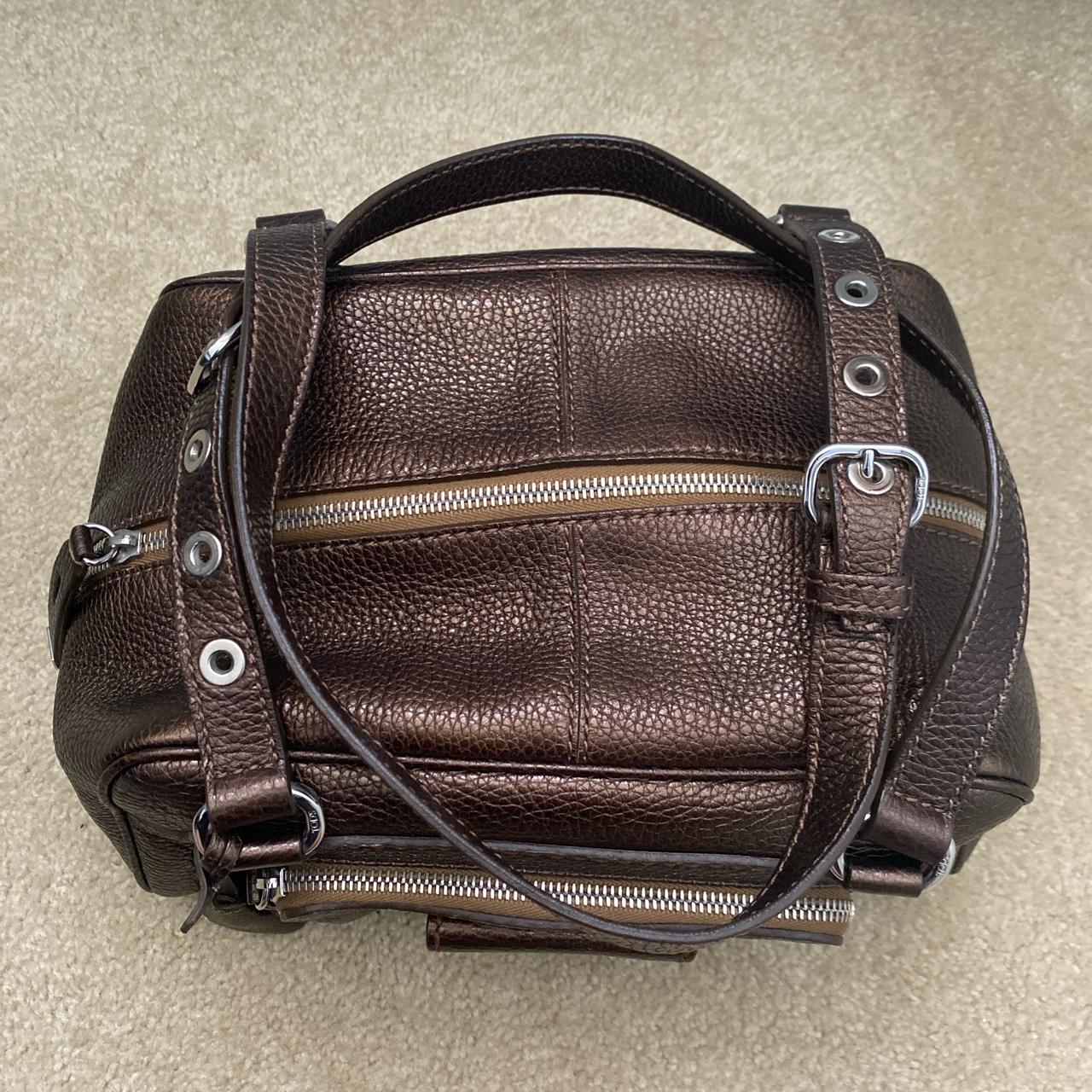 Vintage brown/metallic leather Tods bag with silver... - Depop