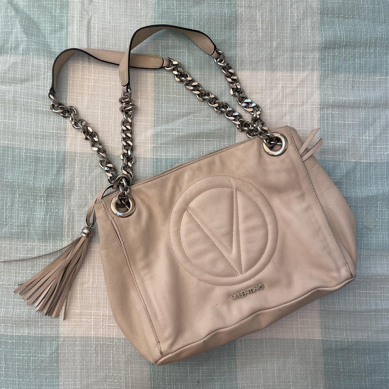 Cream and silver leather purse by Valentino