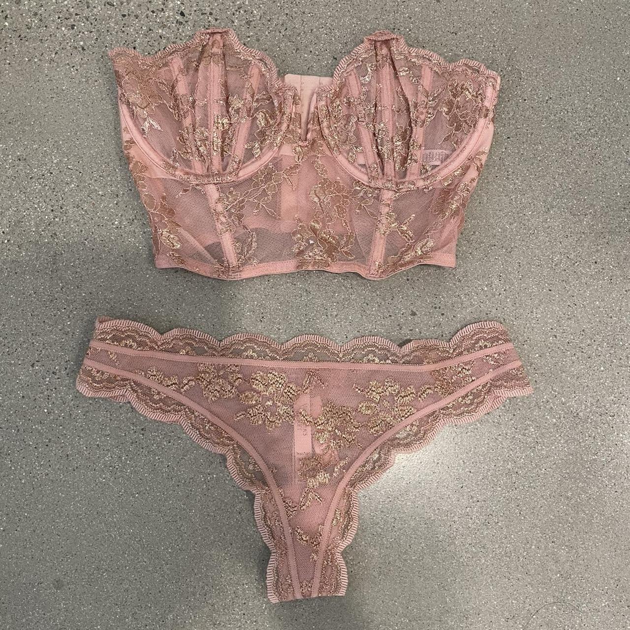 Victoria Secret Glittery pink set Bra: 32D Panties: - Depop