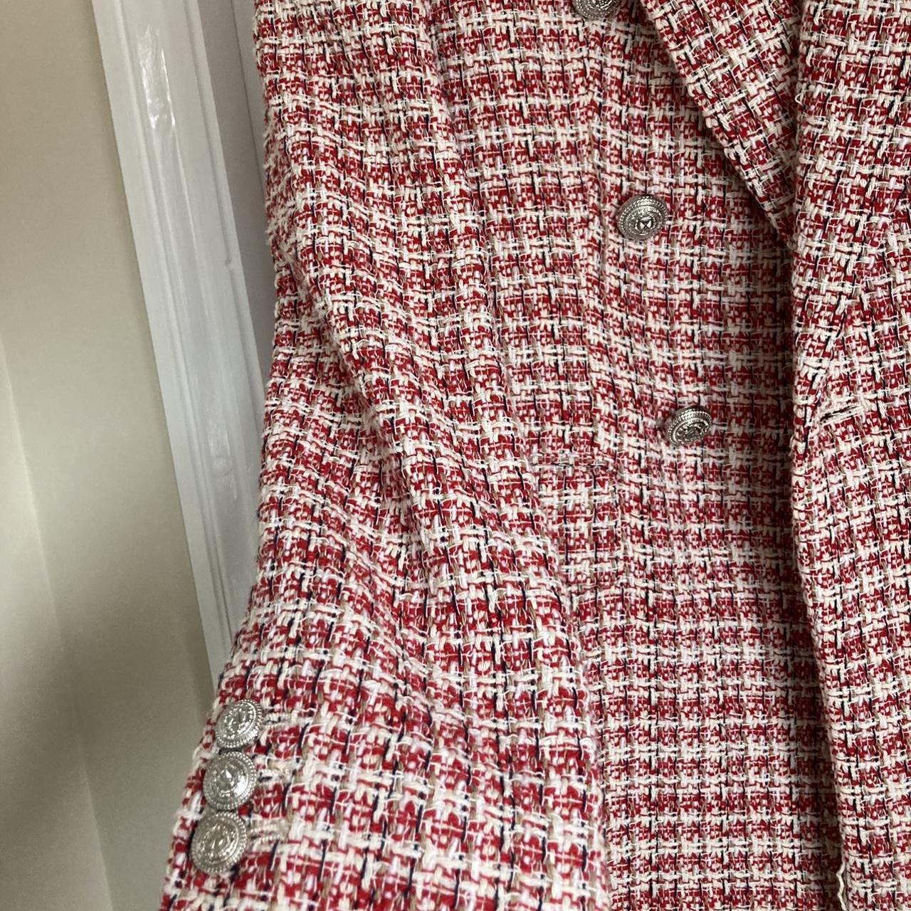 Zara Textured Blazer // Red And White // Size XS //... - Depop