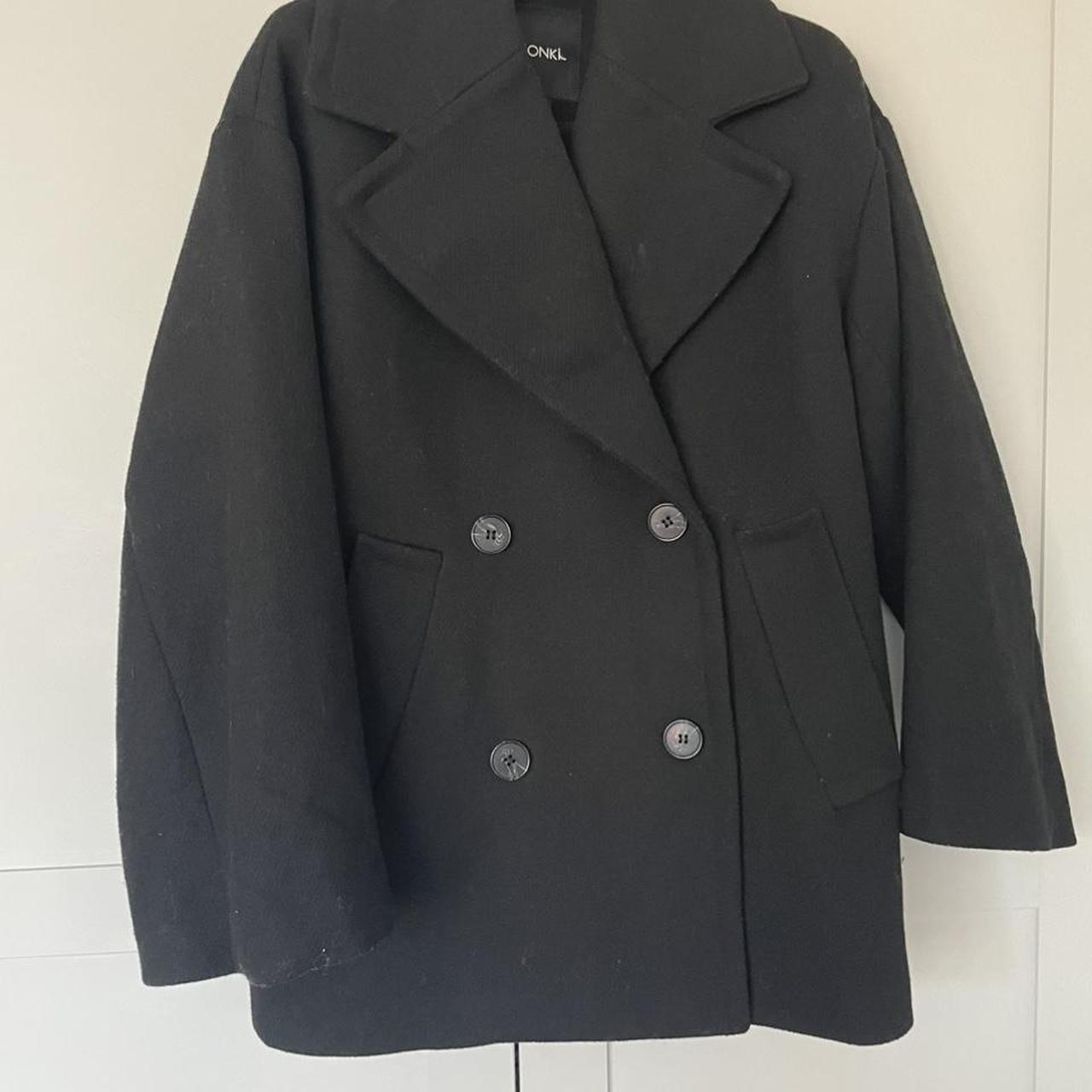 Monki Women's Black Coat | Depop