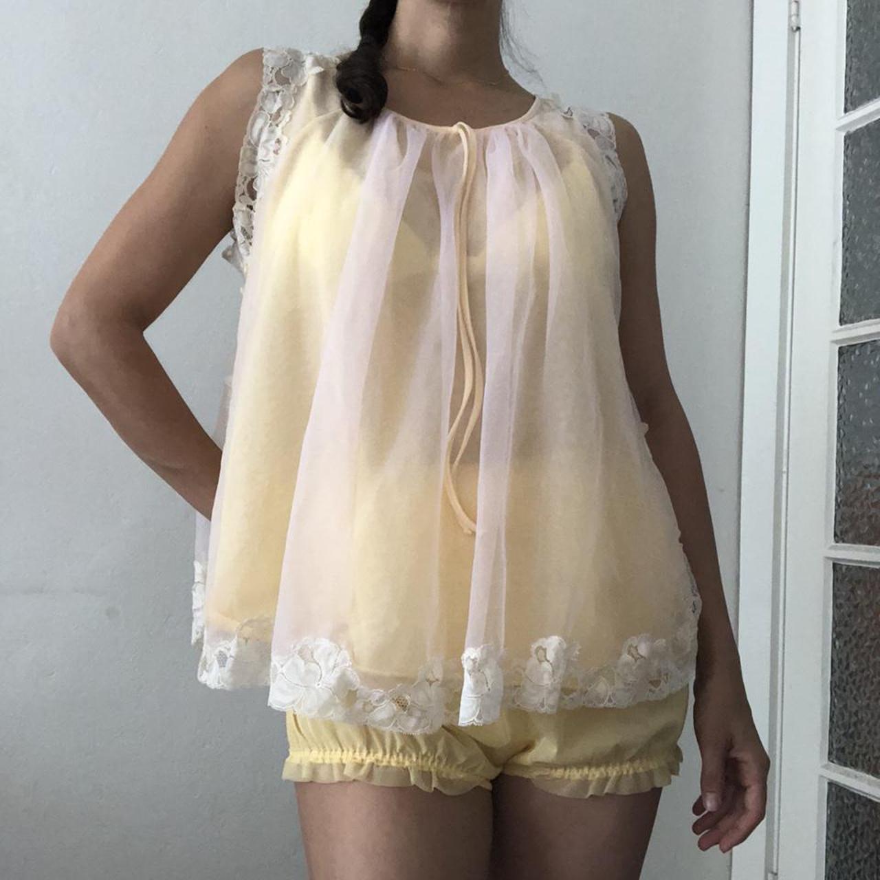 Women's Yellow and White Pajamas Depop