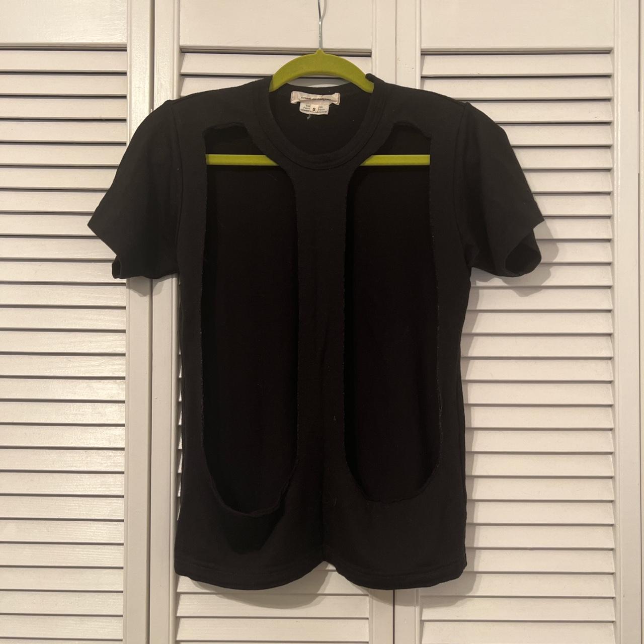 Commes De Garcon Black t-shirt with front cuts.... - Depop