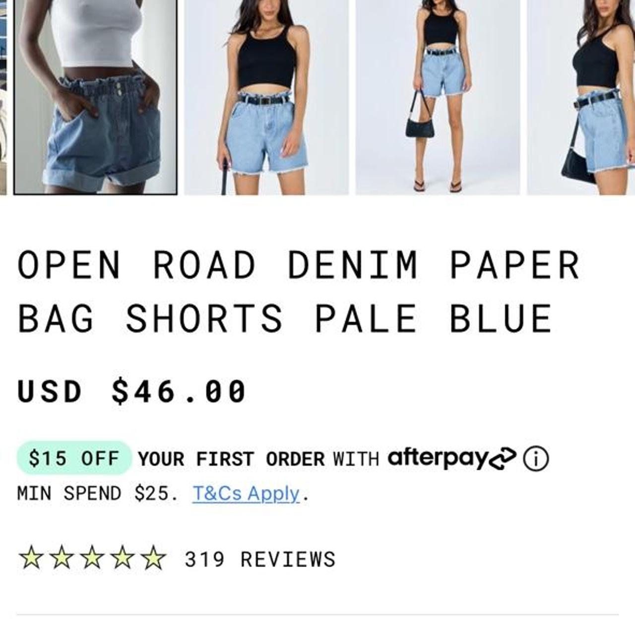 Open Road Denim Paper Bag Shorts Pale Blue