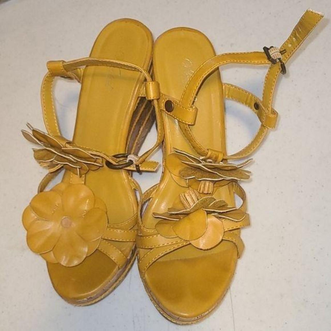 mustard wedge heels