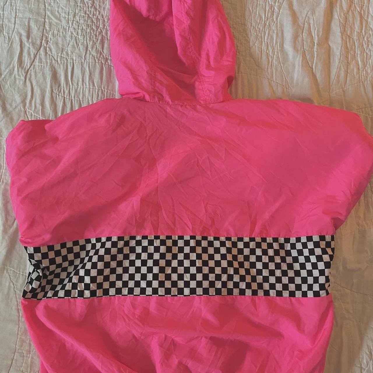 orange kiss brand neon pink wind breaker hoodie with... Depop