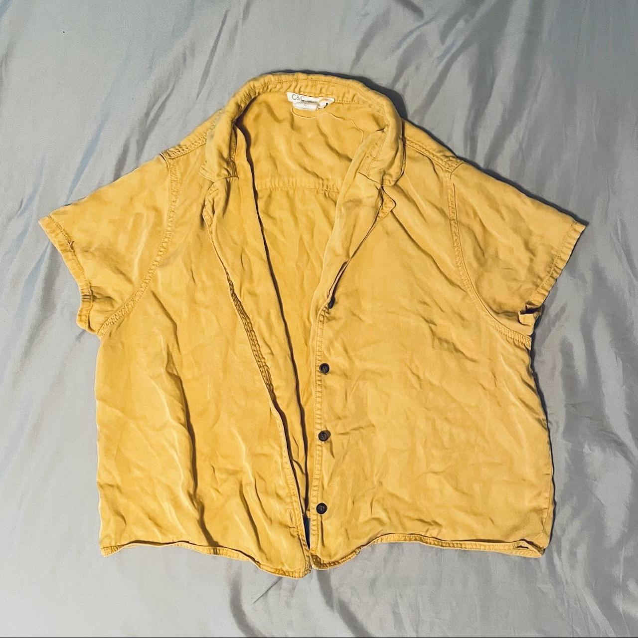 mustard yellow cropped collared shirt, womens large.... - Depop