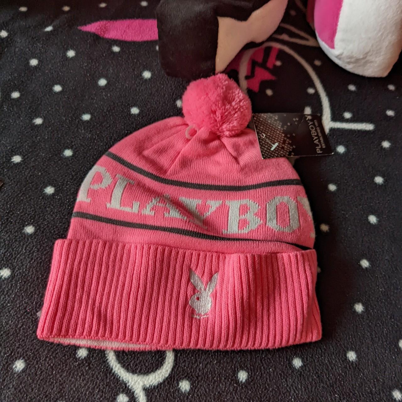 cute! hot pink winter hat has word playboy on the front - Depop