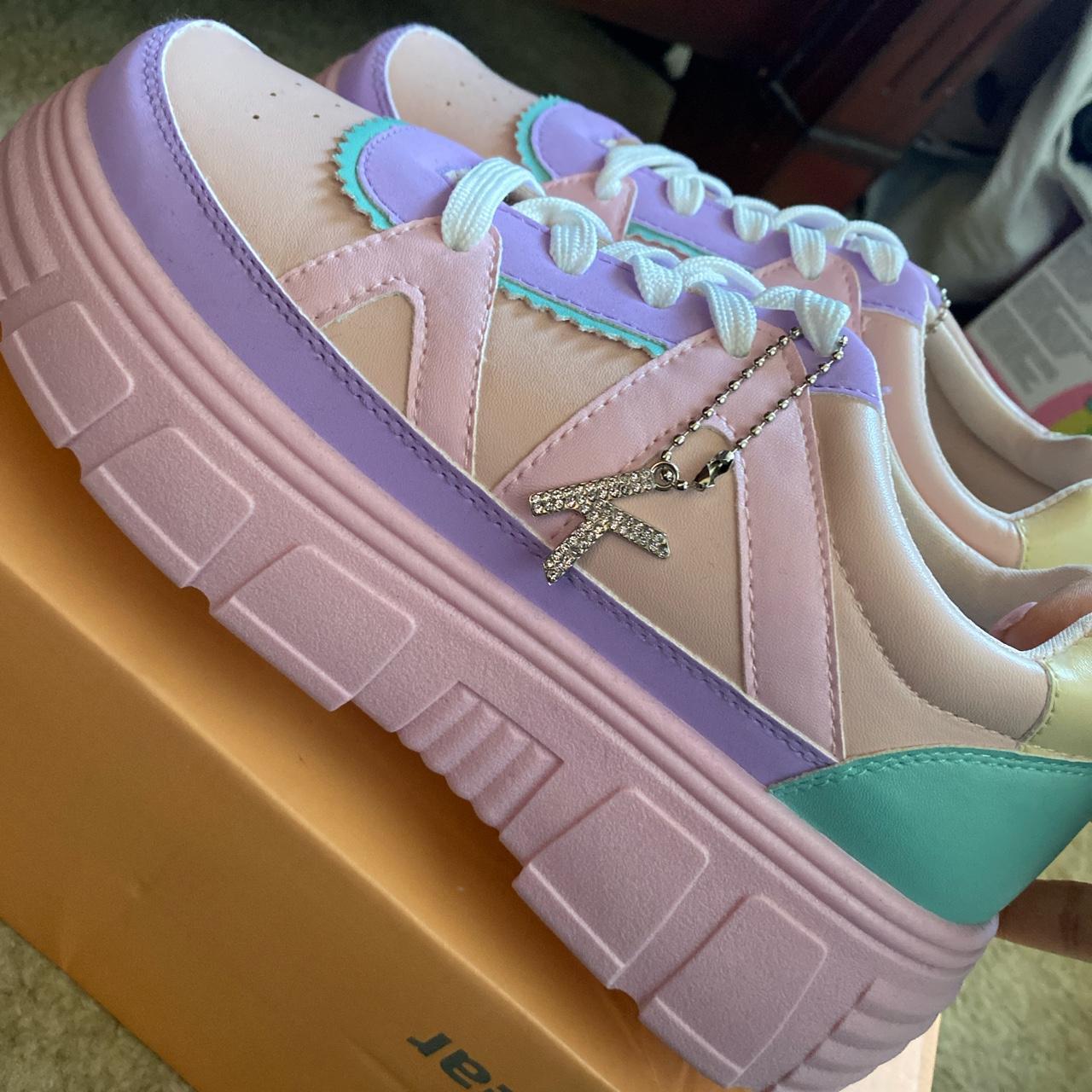 Koi Footwear Aiya Platform Sneakers in Pink/Multi... Depop