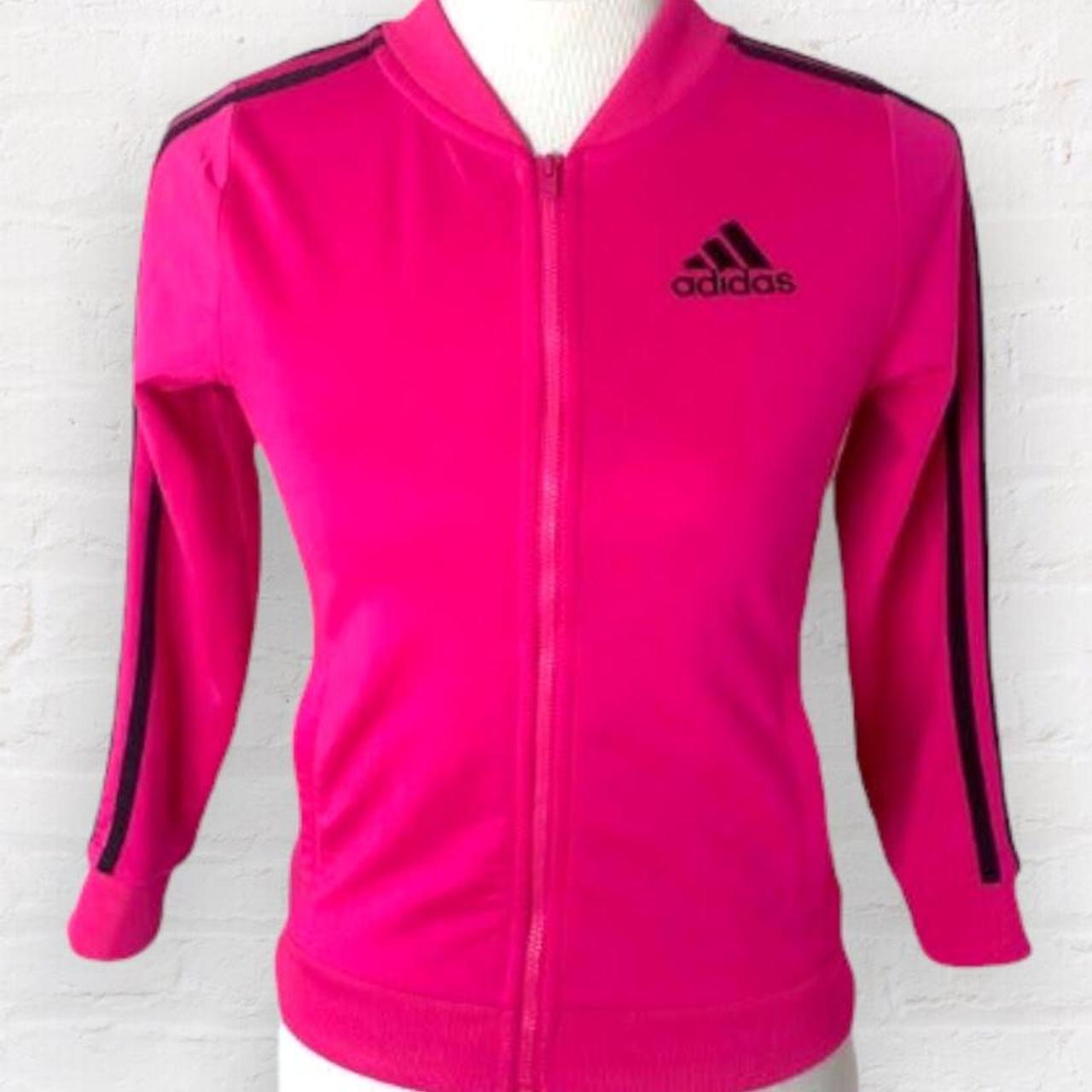 Neon pink Adidas KIDS track jacket with black... - Depop