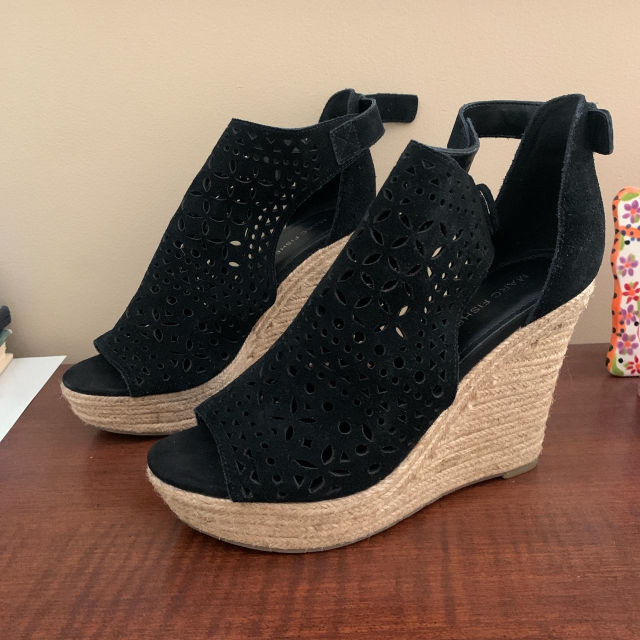 Tall black leather Marc Fisher wedge heels Size 8... Depop