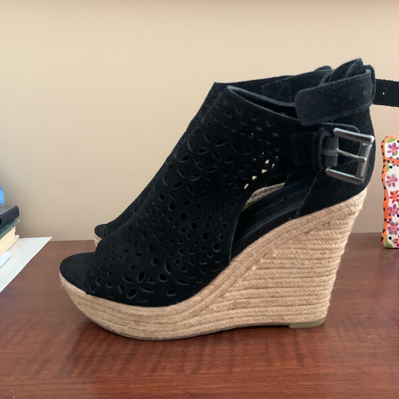 Tall black leather Marc Fisher wedge heels Size 8... Depop