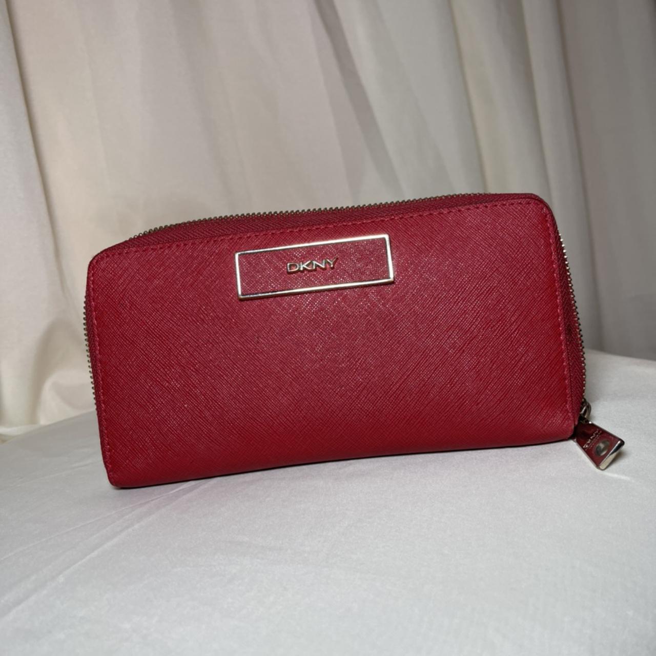 DKNY RED WALLET 8 card slots 2 bill slots 1 zipper... Depop