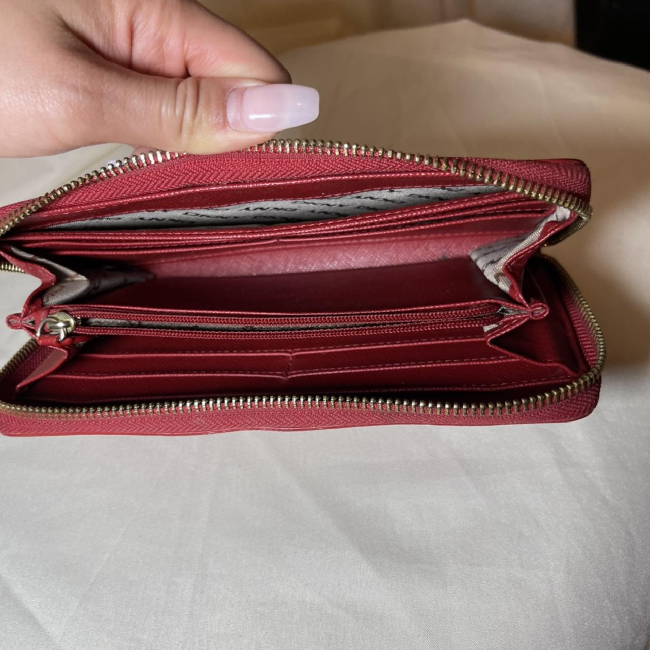 DKNY RED WALLET 8 card slots 2 bill slots 1 zipper... Depop